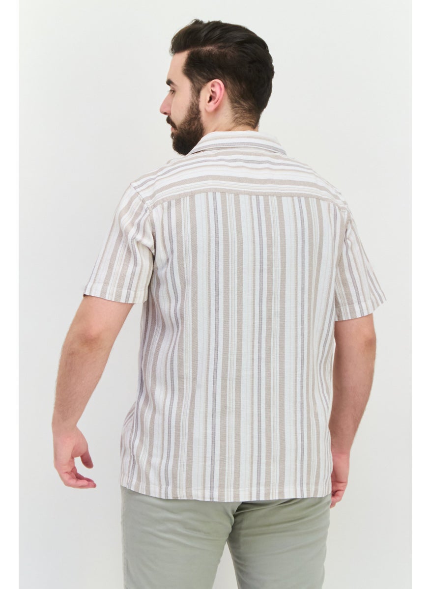 Algspar Men Regular Fit Stripe Short Sleeves Casual Shirt, White  - Image 3