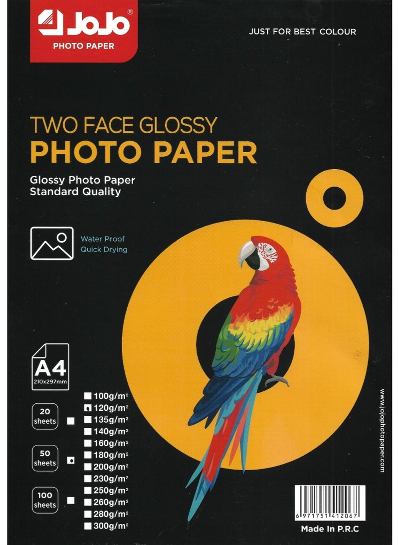 JOJO-INKJET PHOTO PAPER TWO FACE 180G-50SHEETS