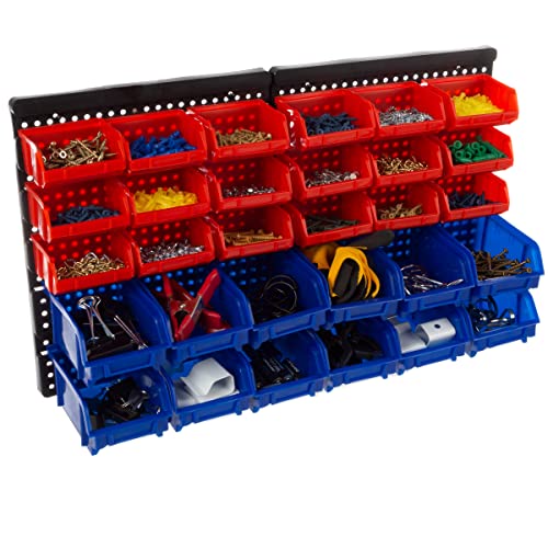 Stalwart 15-Bin Garage Organization Rack - Carbon Steel Rack with Removable Stackable Plastic Garage Storage Bins - Tools Organizer or Small Parts Organizer for Hardware, - Image 1