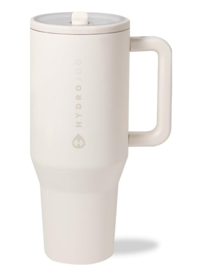 HydroJug HydroJug Traveler - 32 oz Water Bottle with Handle & Flip Straw - Fits in Cup Holder, Leak-Resistant, Reusable Insulated Stainless Steel with Rubber Base - Gift for Women & Men, Cream  - Image 1
