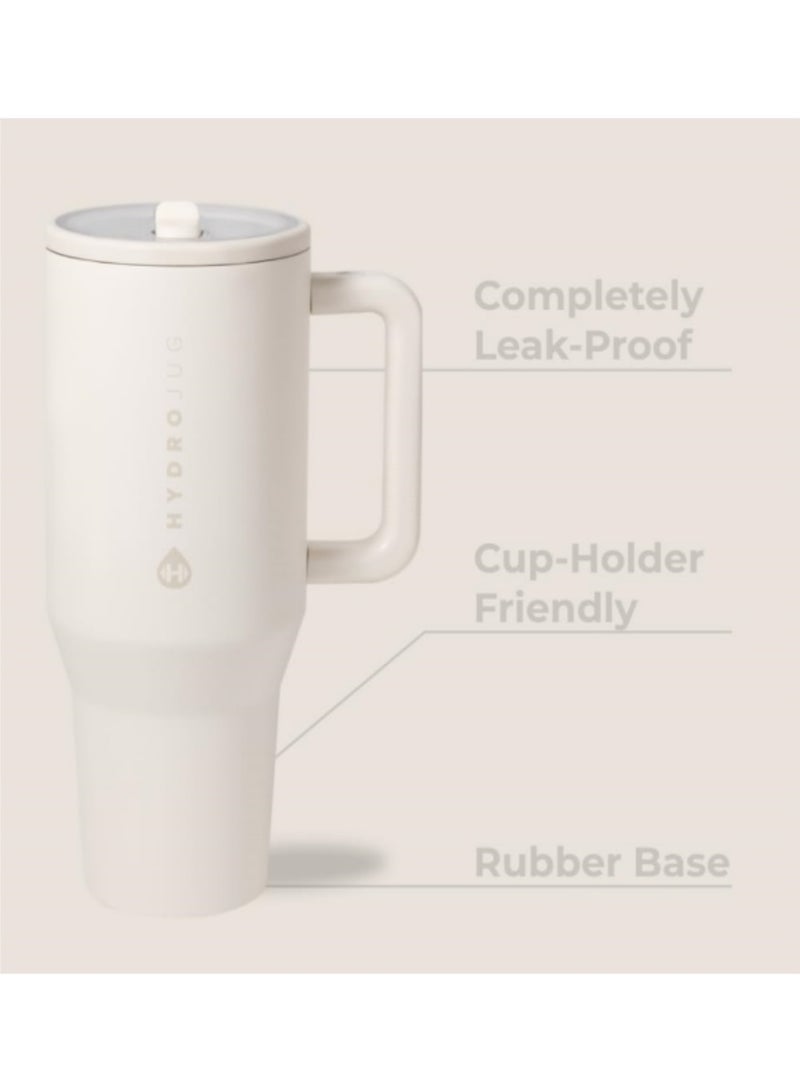 HydroJug HydroJug Traveler - 32 oz Water Bottle with Handle & Flip Straw - Fits in Cup Holder, Leak-Resistant, Reusable Insulated Stainless Steel with Rubber Base - Gift for Women & Men, Cream  - Image 2