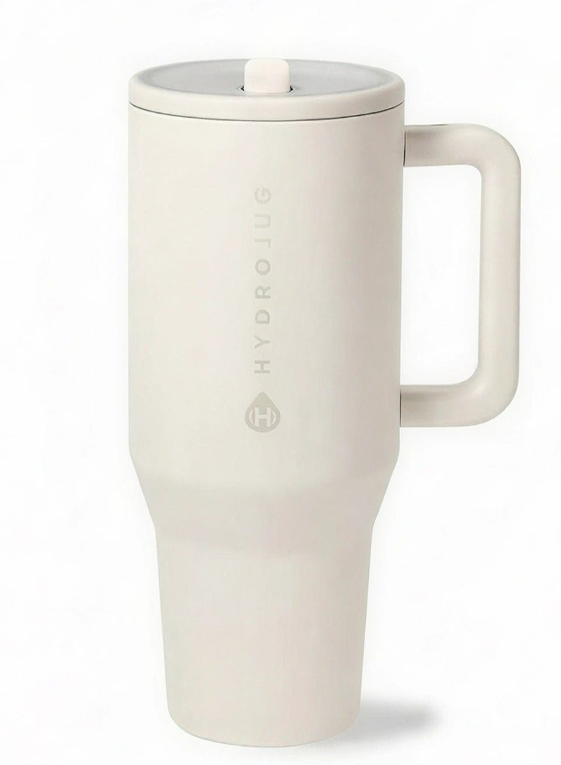 HydroJug Tumbler with Straw – 32oz Insulated Stainless Steel Water Bottle with Handle, Flip Straw Lid, Leak-Resistant, Fits Cup Holders, Reusable Travel Mug for Women & Men – Cream - Image 1