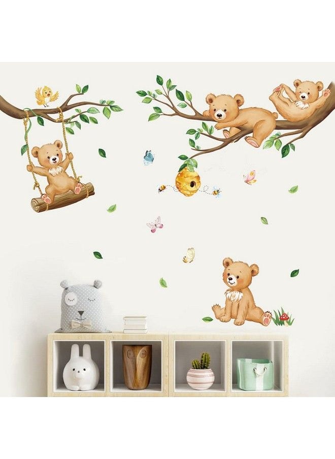 decalmile - Woodland Bear Wall Decals Animal Tree Branch Wall Stickers Baby Nursery Kids Bedroom Living Room Wall Decor - Image 1