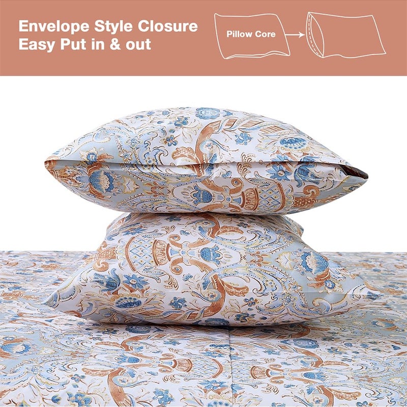JSD Paisley Printed Sheet Set Full Size, 4 Piece Soft Pattern Microfiber Sheets Extra Deep Pocket - Image 3