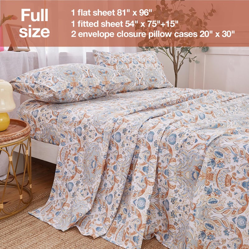 JSD Paisley Printed Sheet Set Full Size, 4 Piece Soft Pattern Microfiber Sheets Extra Deep Pocket - Image 2