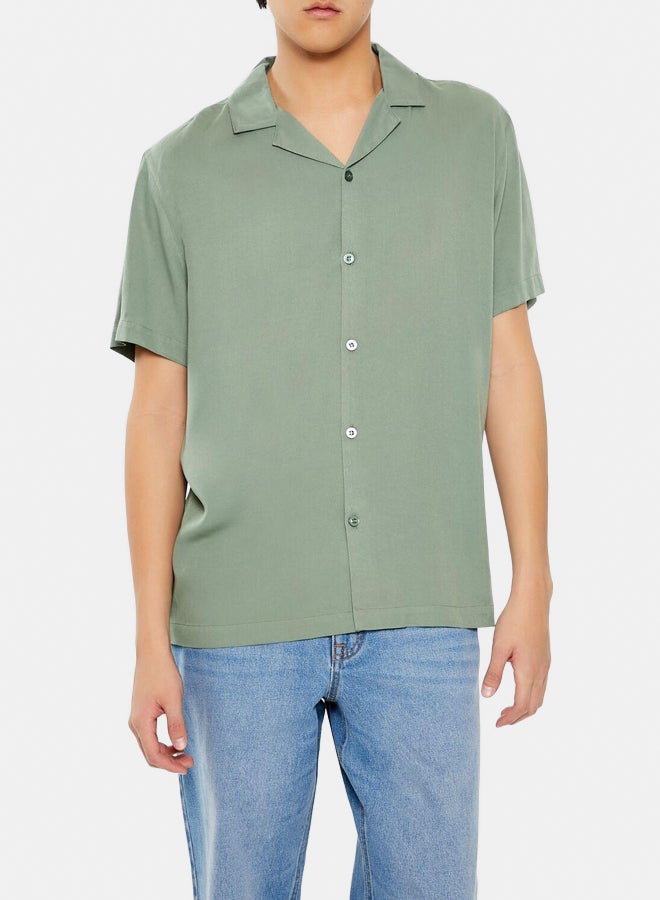 FOREVER 21 Rayon Cuban-Collar Shirt - Image 1