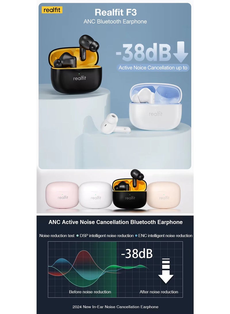 Realfit F3 ANC Active Noice Cancellation Bluetooth Earphones ENC Call HIFI Stereo Superb Bass Wireless Earbuds Sport Gaming - Image 3