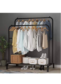 Multipurpose Clothes Rack with Bottom Shelf/Coat Jacket Hanger for Home Bedroom Storage Organizer Unique Display Stand (Black / 150 x 110 x 40cm)