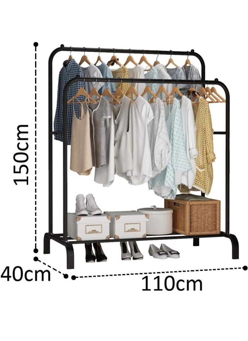Tiba - Multipurpose Clothes Rack with Bottom Shelf/Coat Jacket Hanger for Home Bedroom Storage Organizer Unique Display Stand (Black / 150 x 110 x 40cm) - Image 1