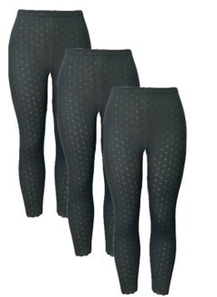 City Rose 3- Pieces Full Length Inner Leggings Perforated Cotton with Elasticized Waistband Women Black  - Image 1