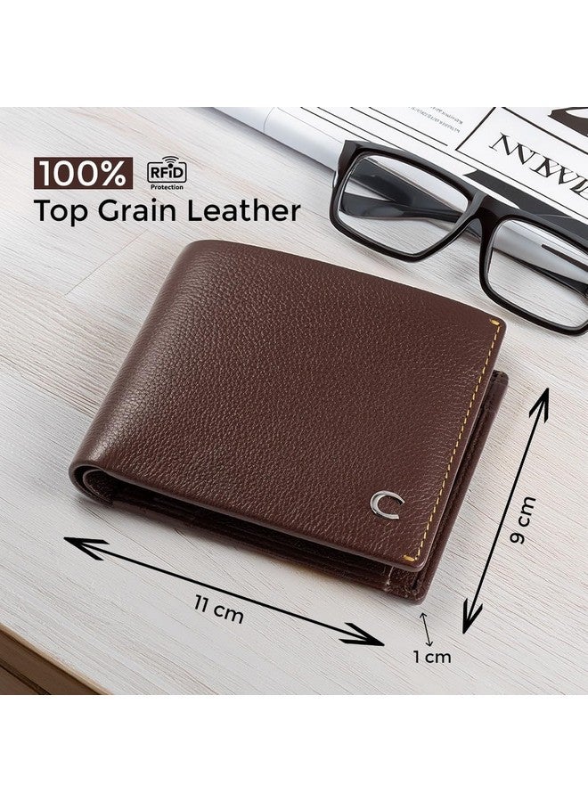 Contacts Wallet for Men Leather Original | Stylish Purse with RFID Blocking | Card Holder Slots ID Window Coin Pocket and 2 Cash Compartments | Gift for Man (203-Brown) - Image 3