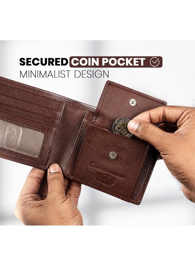 Contacts Wallet for Men Leather Original | Stylish Purse with RFID Blocking | Card Holder Slots ID Window Coin Pocket and 2 Cash Compartments | Gift for Man (203-Brown) - Image 4