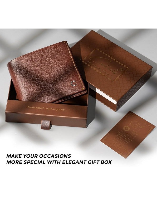 Contacts Wallet for Men Leather Original | Stylish Purse with RFID Blocking | Card Holder Slots ID Window Coin Pocket and 2 Cash Compartments | Gift for Man (203-Brown) - Image 2
