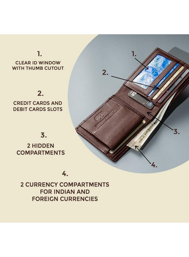 Contacts Wallet for Men Leather Original | Stylish Purse with RFID Blocking | Card Holder Slots ID Window Coin Pocket and 2 Cash Compartments | Gift for Man (203-Brown) - Image 5