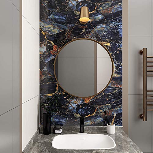 HOMEMATES Self-Adhesive Wallpaper Waterproof Old Furniture Vinyl Stickers Wooden Door Wardrobe Desktop PVC Wall Papers 45 X 304 CM- (Blue Marble) - Image 2