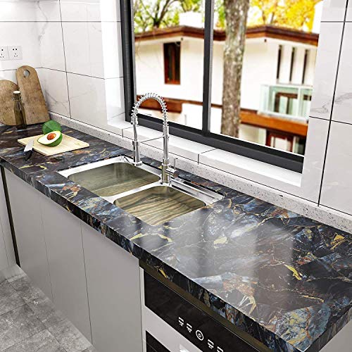 HOMEMATES Self-Adhesive Wallpaper Waterproof Old Furniture Vinyl Stickers Wooden Door Wardrobe Desktop PVC Wall Papers 45 X 304 CM- (Blue Marble) - Image 5
