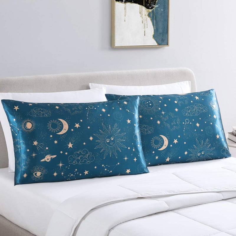 EXQ Home Satin Pillowcase Silky Satin Pillowcase for Hair and Skin,Soft Printed Pillow Cases Queen Size Set of 2 Satin Pillow Case with Envelope Closure Similar to Silk Pillow Cases - Image 2