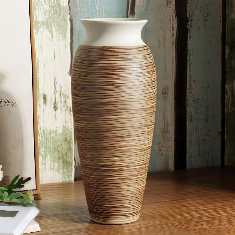 HUBUISH Ceramic Rustic Farmhouse Vase, 12.6" Large Vintage Flower vase Home Decor, Tall Boho Decorative Vases for Living Room, Table, Mantel, Shelf and Centerpieces Decor and Housewarming (D) - Image 1