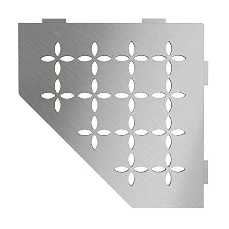 Schluter Schluter Pentagonal Corner Shelf for Tiled Walls  Floral Design Stainless Steel Material Brushed Stainless Steel Finish 332 Thick Anchoring Tabs  SES2D5EB 