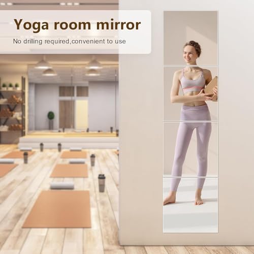 SEVEN HORSES HD Glass Full Length Wall Mirror Tiles, 12'' x 12'' x 4PCS, Frameless Full Body Mirror Tiles for Bedroom, Full Length Mirror Wall Mounted for Home Gym, Door - Image 3