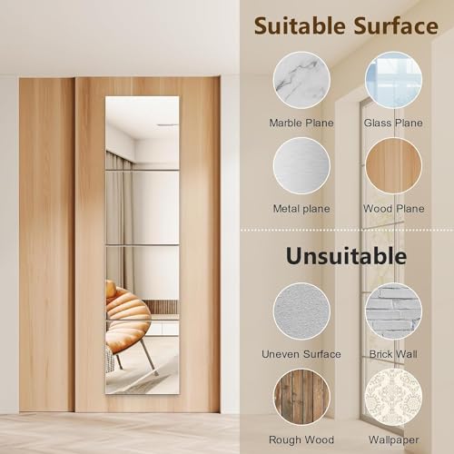 SEVEN HORSES HD Glass Full Length Wall Mirror Tiles, 12'' x 12'' x 4PCS, Frameless Full Body Mirror Tiles for Bedroom, Full Length Mirror Wall Mounted for Home Gym, Door - Image 5