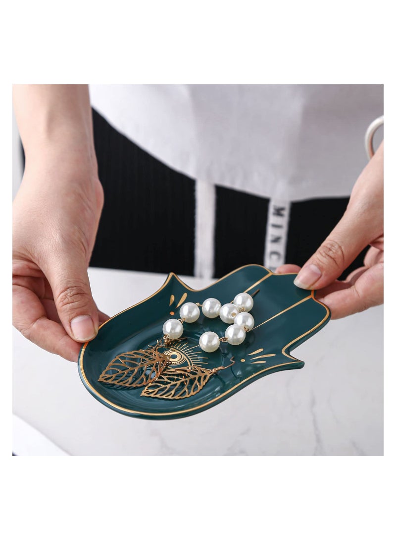 Jewelry Dish Trinket Dish Ring Dish Ceramic Hamsa Evil Eye Hand of Fatima Holder Key Trinket Plate Bowl Small Boho Home Decorative Cute Decor Jewelry Tray Dish Gift Mom Birthday