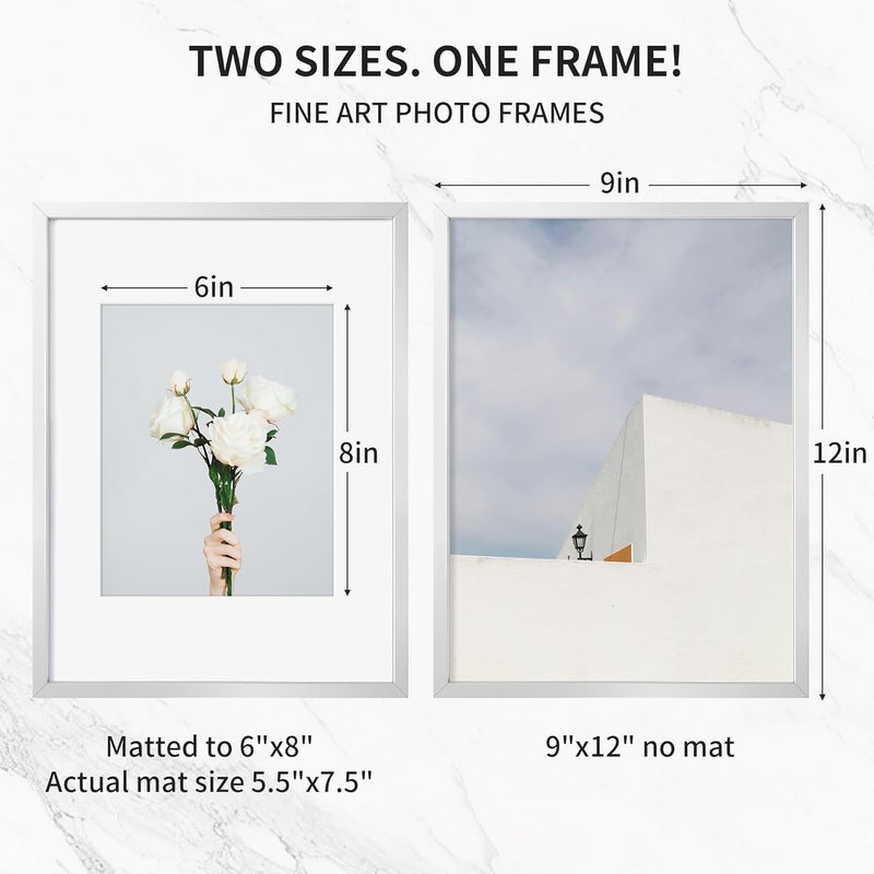Fun Memories إطار صور معدني 9x12 من ذكريات ممتعة - إطارات صور ألومنيوم 9x12 مع حشوة 6x8، واجهة بلاكسجلاس عالية الوضوح، وملحقات تعليق - مثالي للعرض على الحائط أو الطاولة (فضي، عبوة واحدة) - Image 3