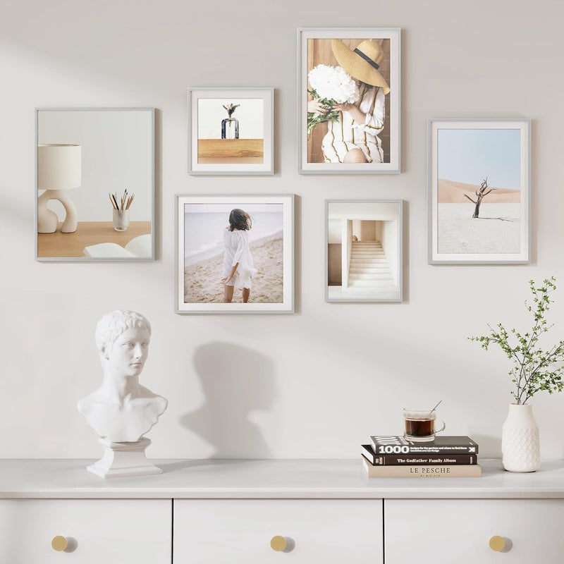 Fun Memories إطار صور معدني 9x12 من ذكريات ممتعة - إطارات صور ألومنيوم 9x12 مع حشوة 6x8، واجهة بلاكسجلاس عالية الوضوح، وملحقات تعليق - مثالي للعرض على الحائط أو الطاولة (فضي، عبوة واحدة) - Image 2