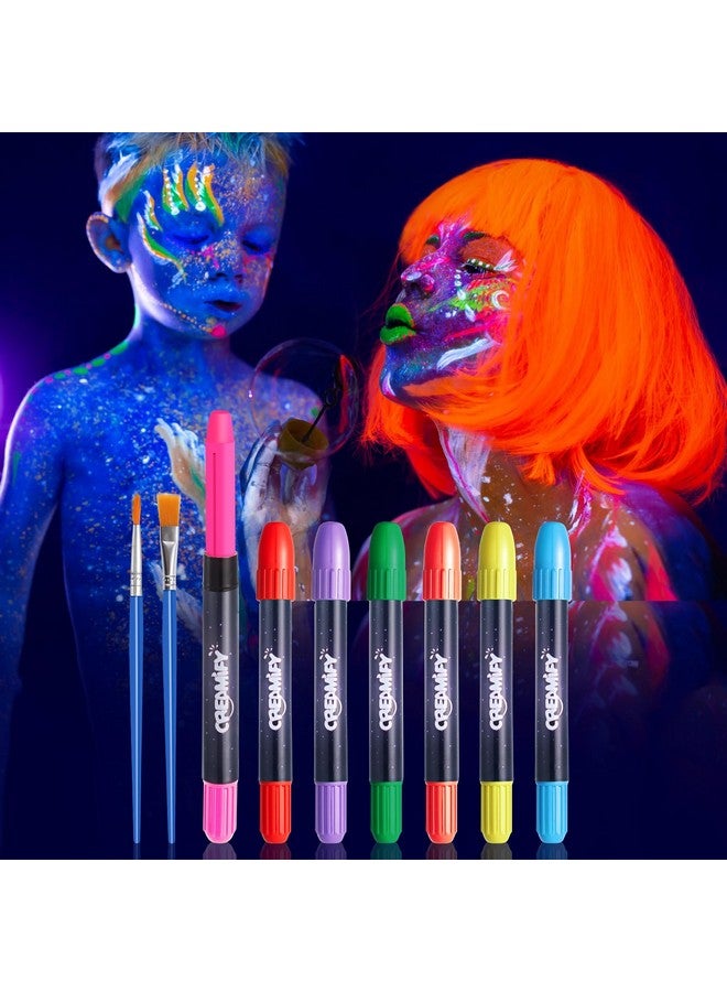 Creamify 7 Pcs Glow In The Dark Face Paint, Black Light Neon Face & Body Paint, Halloween Masquerade Makeup Sticks, Fluorescent Crayons Kit For Kids & Adults - Image 1