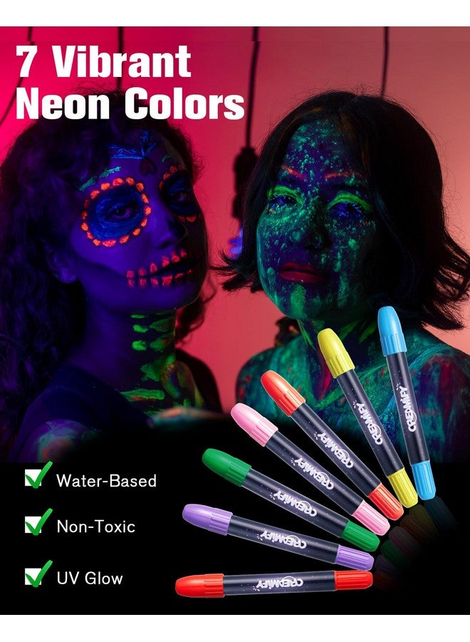 Creamify 7 Pcs Glow In The Dark Face Paint, Black Light Neon Face & Body Paint, Halloween Masquerade Makeup Sticks, Fluorescent Crayons Kit For Kids & Adults - Image 3