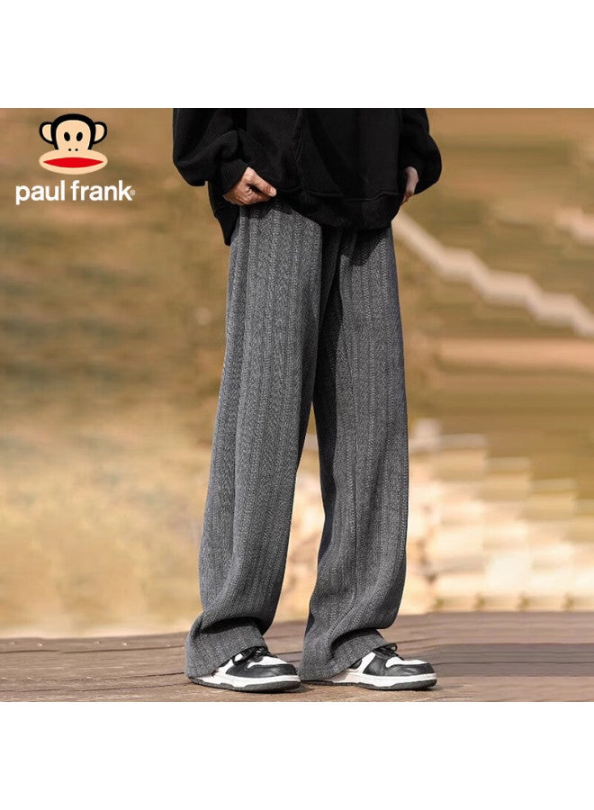Paul Frank Casual Pants For Men, Summer Trendy Straight-leg Trousers, Wheat Pattern Loose-fitting Long Pants, Dark Gray, Size L - Image 2