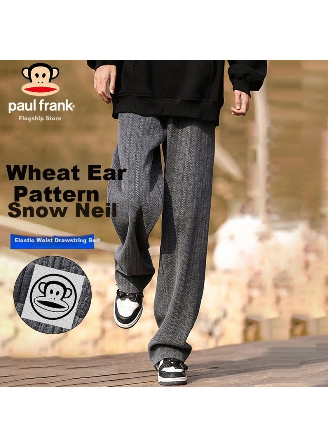 Paul Frank Casual Pants For Men, Summer Trendy Straight-leg Trousers, Wheat Pattern Loose-fitting Long Pants, Dark Gray, Size L - Image 1