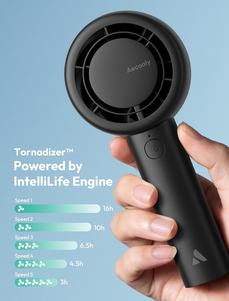 Aecooly Portable Handheld CloudFlow Fan with Dual Air Channels, 16H Max with 5 Speeds USB Rechargeable Mini Personal Battery Powered Small Pocket Fan for Travel, Beach, Cruise, Gifts for Women -Black - Image 4