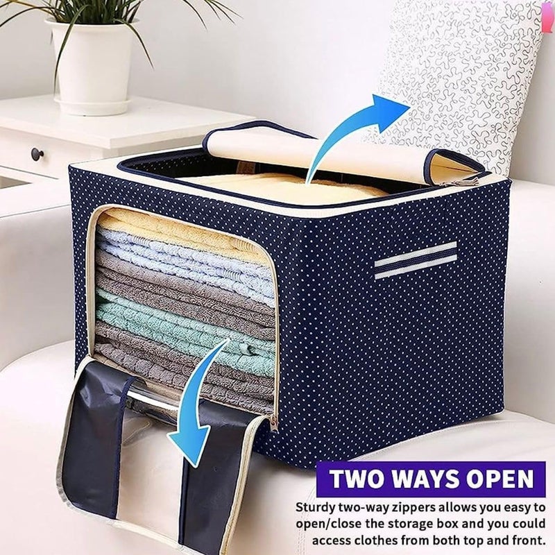 TINKDAS 66 Liter Large Capacity Clothes Storage Bag Foldable Steel Frame Clothes Organizer Storage Box Storage Bag for Wardrobe Saree Shirts and Blankets 1 - Image 4