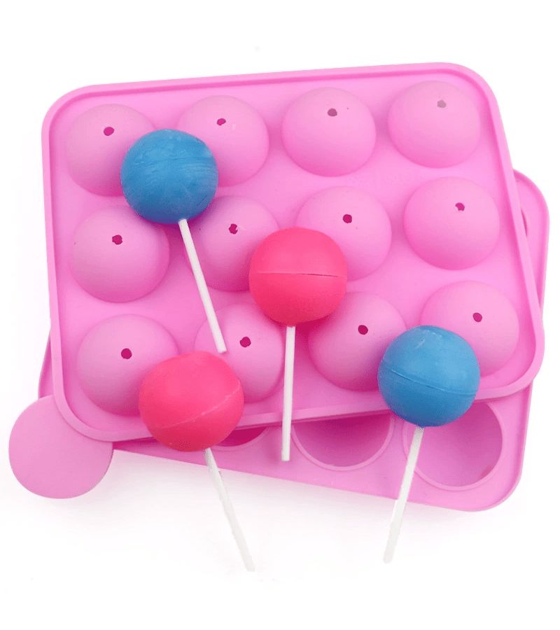 Pink Silicone Lollipop Mold 12 Cavity Round Chocolate Baking Cake Mold Reusable - Image 5