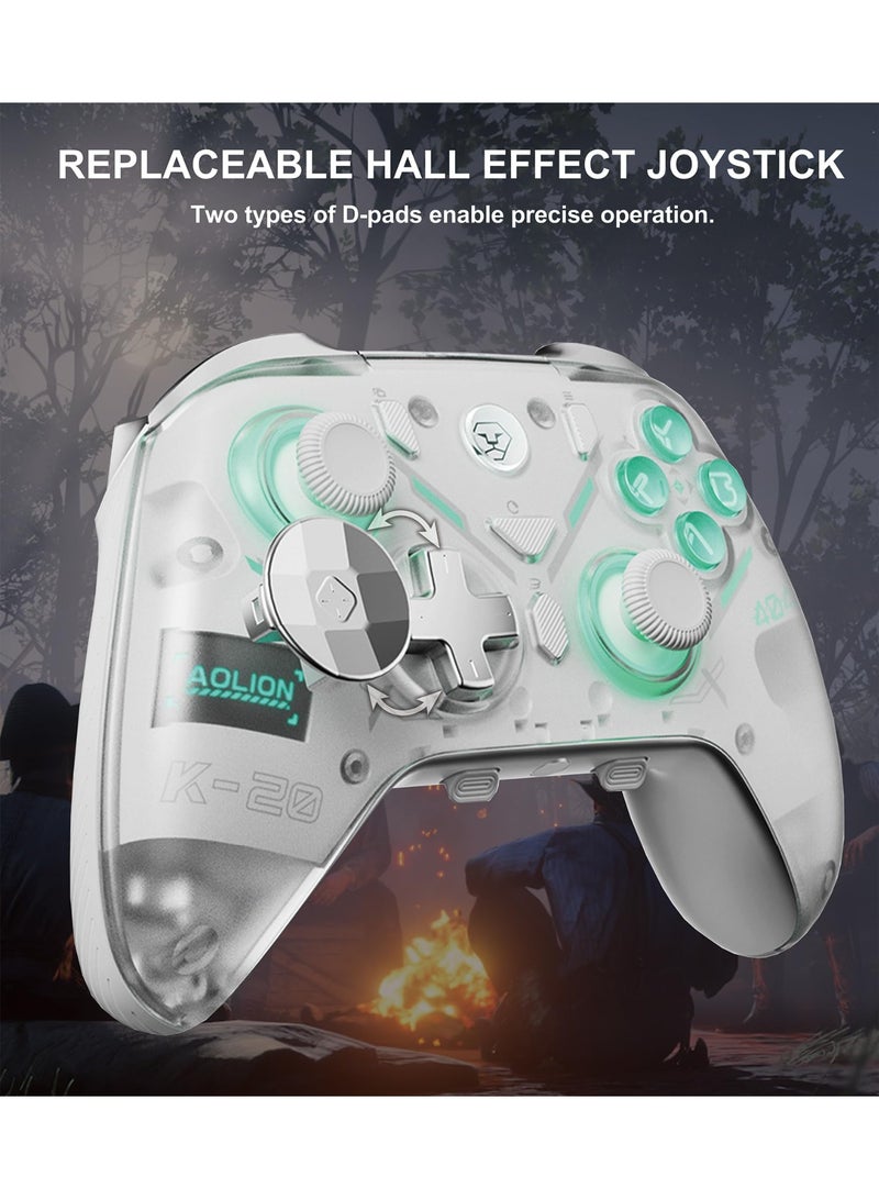 AOLION K20 PC Controller,Bluetooth Controller with Hall Triggers,Hall Joysticks,RGB Light,for PC/Switch/iOS/Android 1000mAh with Charging Dock. - Image 4