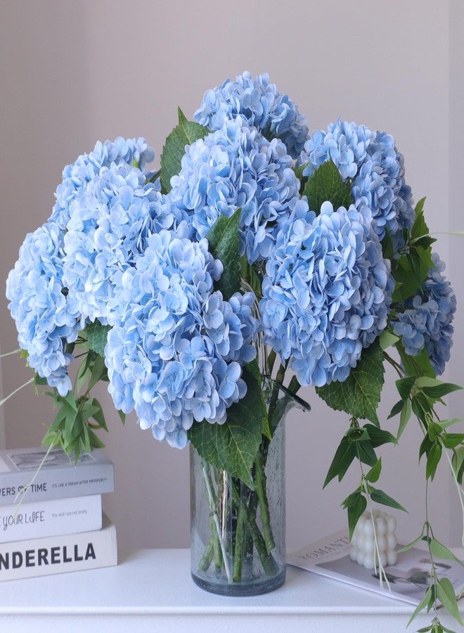 Buart 3PCS Long Stem Big Size Flowers Artificial Silk Hydrangea Lifelike Flowers Real Touch Blue Artificial Flowers Wedding Shower Bride Bouquets Office Living Room Table Decorations (21 Inch) - Image 1