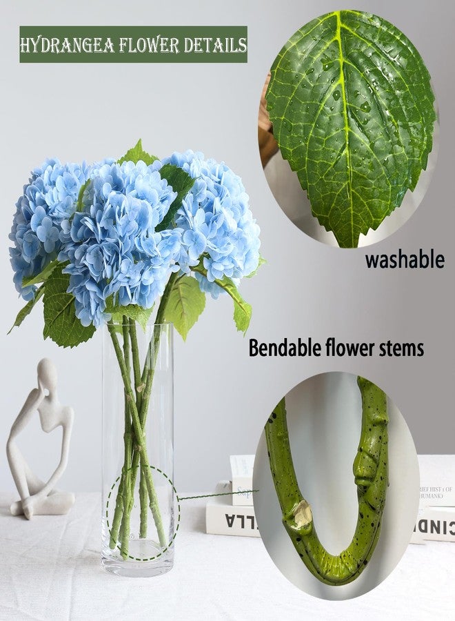 Buart 3PCS Long Stem Big Size Flowers Artificial Silk Hydrangea Lifelike Flowers Real Touch Blue Artificial Flowers Wedding Shower Bride Bouquets Office Living Room Table Decorations (21 Inch) - Image 3
