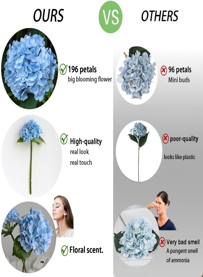 Buart 3PCS Long Stem Big Size Flowers Artificial Silk Hydrangea Lifelike Flowers Real Touch Blue Artificial Flowers Wedding Shower Bride Bouquets Office Living Room Table Decorations (21 Inch) - Image 4