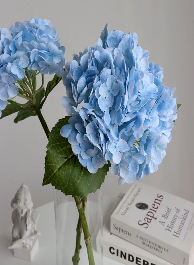 Buart 3PCS Long Stem Big Size Flowers Artificial Silk Hydrangea Lifelike Flowers Real Touch Blue Artificial Flowers Wedding Shower Bride Bouquets Office Living Room Table Decorations (21 Inch) - Image 5