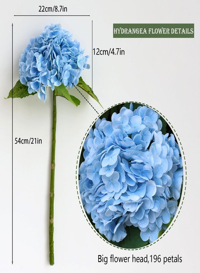 Buart 3PCS Long Stem Big Size Flowers Artificial Silk Hydrangea Lifelike Flowers Real Touch Blue Artificial Flowers Wedding Shower Bride Bouquets Office Living Room Table Decorations (21 Inch) - Image 2