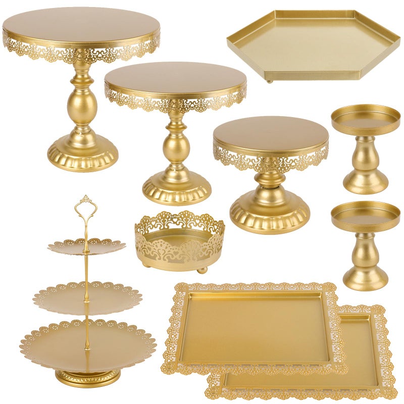 ZOOFOX 10 Pieces Cake Stands Metal Cupcake Stand with Multiple Combination Styles Dessert Plate Cake Serving Tray Fruit Candy Display Tower for Wedding Birthday Baby Shower Tea Party Gold
