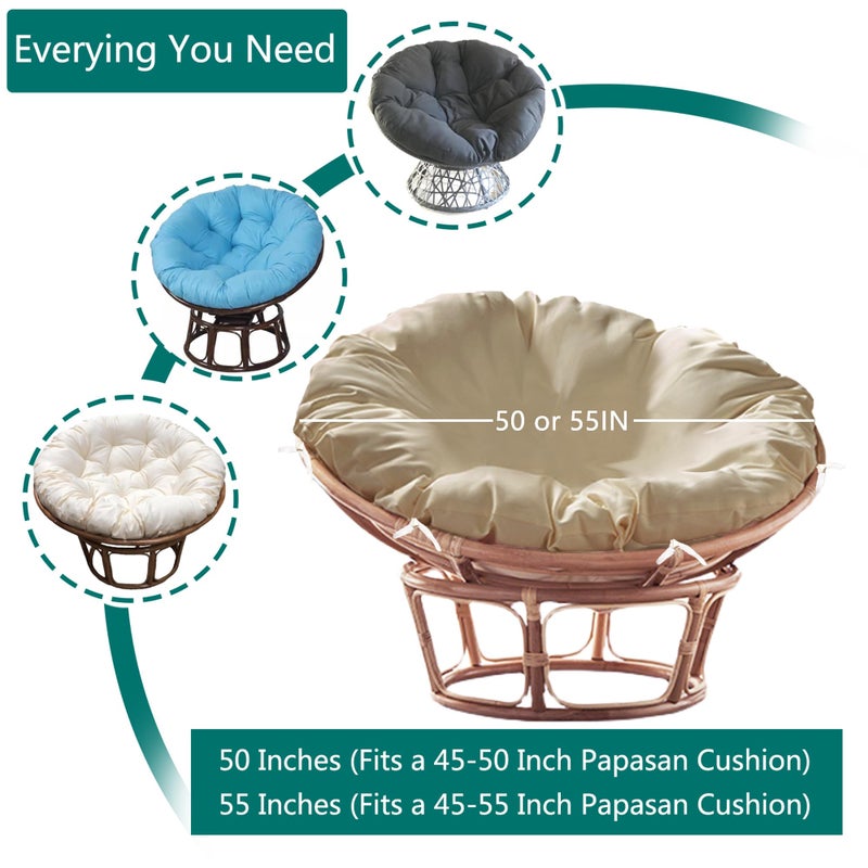 Sqodok Papasan Cushion Cover Only, 50in Outdoor Indoor Papasan Chair Cushion Covers Water Resistant, Machine Washable Papasan Chair Cushion Slipcover with Zipper and Straps (Beige) - Image 2