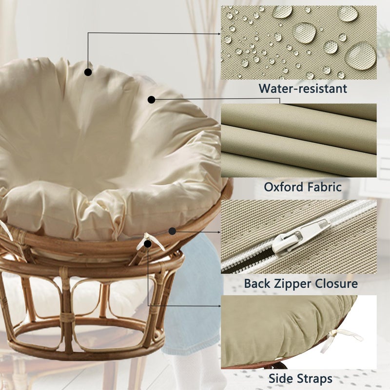 Sqodok Papasan Cushion Cover Only, 50in Outdoor Indoor Papasan Chair Cushion Covers Water Resistant, Machine Washable Papasan Chair Cushion Slipcover with Zipper and Straps (Beige) - Image 5