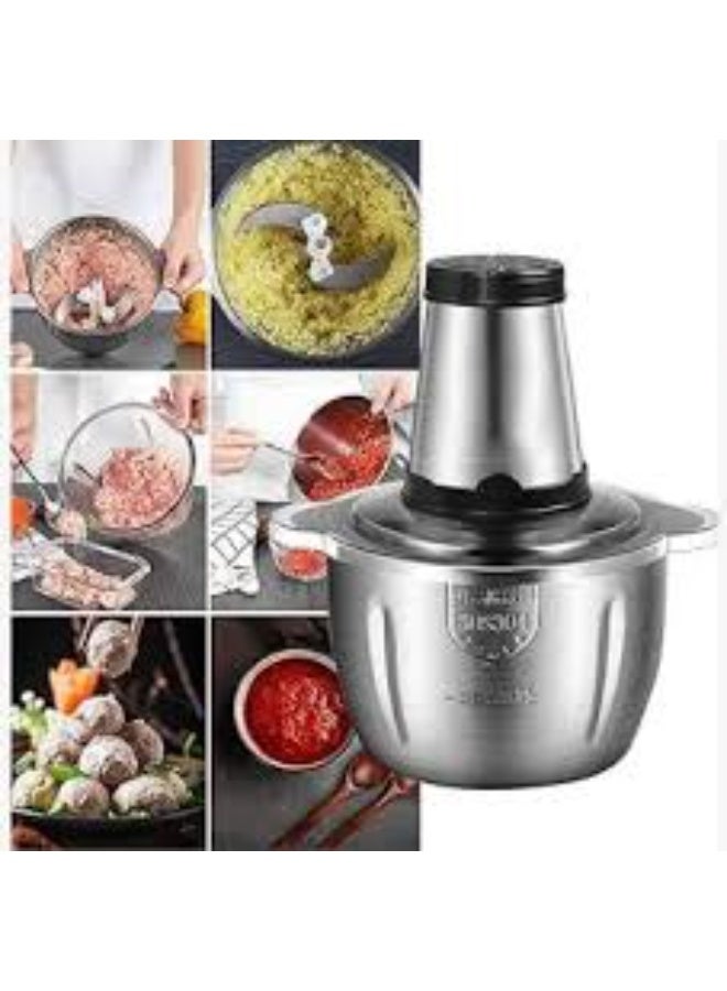 مفرمة طعام، مفرمة لحوم كهربائية بمحرك قوي، وعاء من الفولاذ المقاوم للصدأ سعة 2 لتر، مستويان للسرعة، وظيفة أمان، مفرمة متعددة الاستخدامات بقوة 300 واط للحوم والفواكه وأطعمة الأطفال والخضراوات والبصل - Image 1