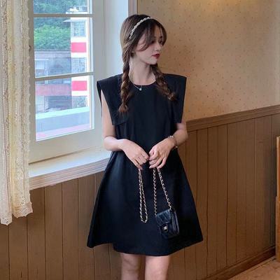 Summer New Style Dress Womens Solid Color Elegant Flesh Covering Sleeveless A- Line Skirt ins Small Men Light Mature Style Trendy Skirt 1118 Black  - Image 1