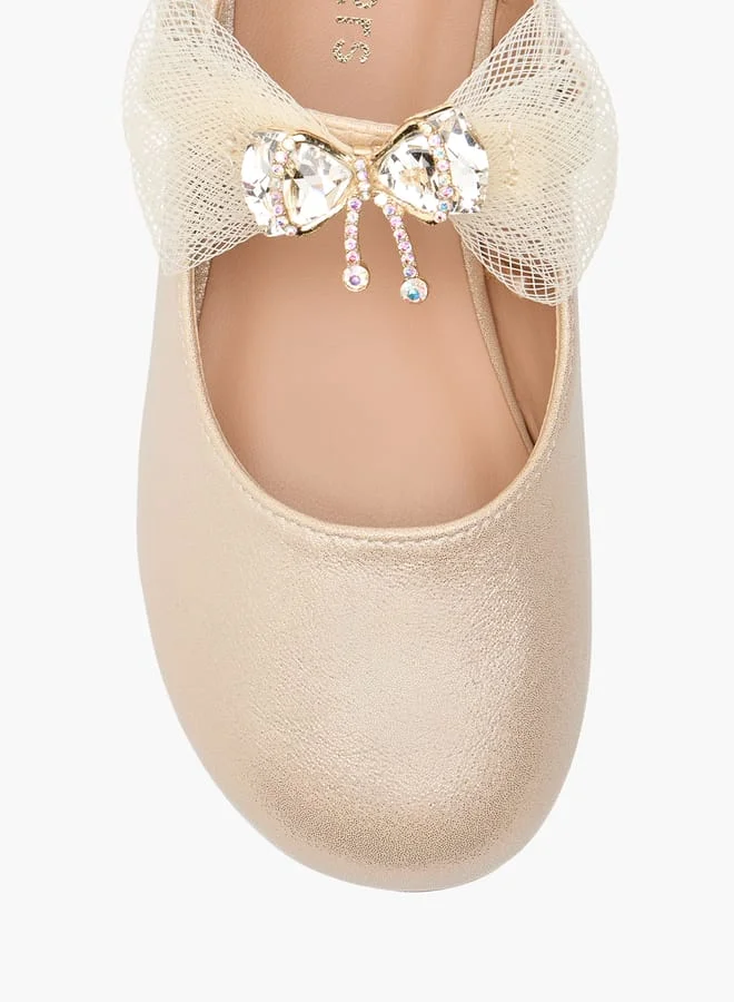 JUNIORS Girls Bow Accent Ballerina Shoes with Hook and Loop Closure