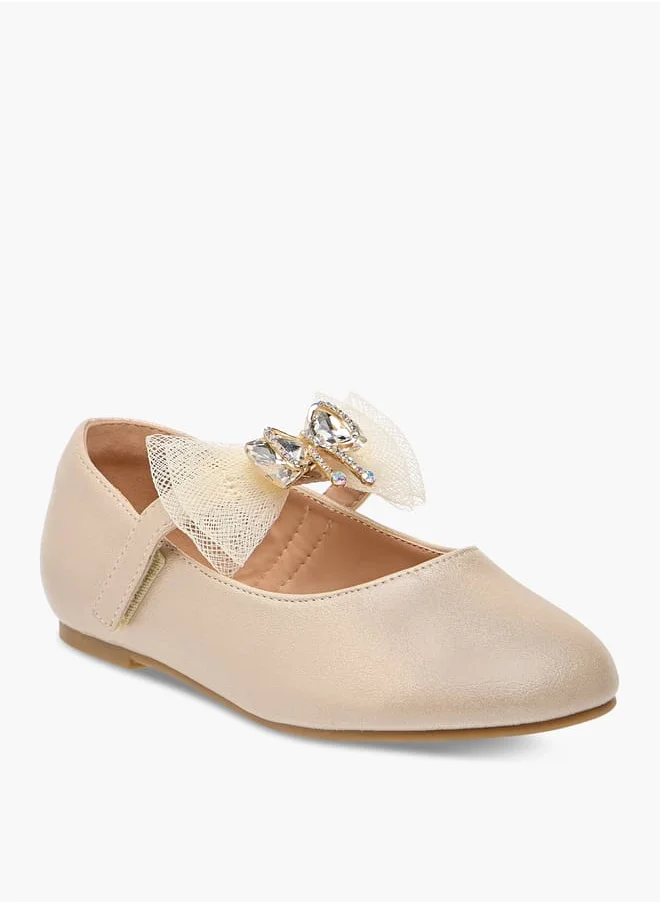 جونيورز Girls Bow Accent Ballerina Shoes with Hook and Loop Closure