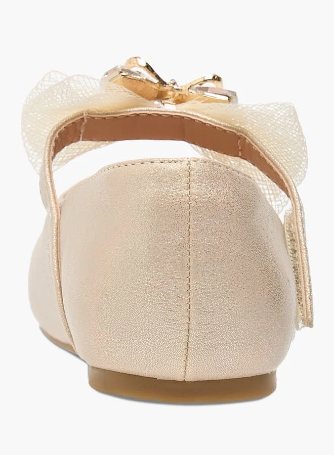 JUNIORS Girls Bow Accent Ballerina Shoes with Hook and Loop Closure