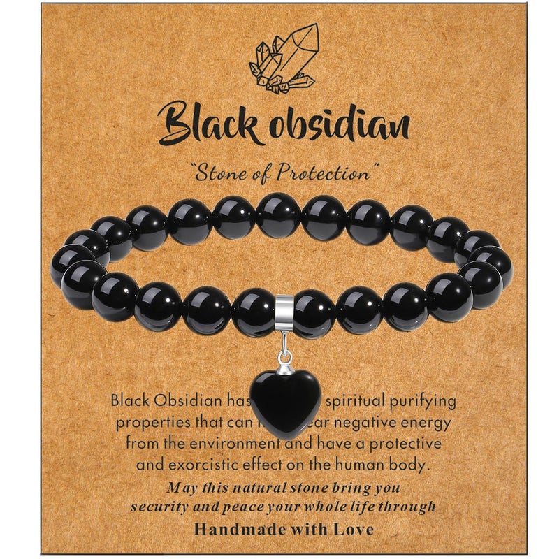 MAIBAOTA Black Bracelets for Woman Valentines Gifts for Her Women Girlfriend Mom Heart Bracelet Crystal Bracelet for Women Galentines Gifts for Her - Image 1
